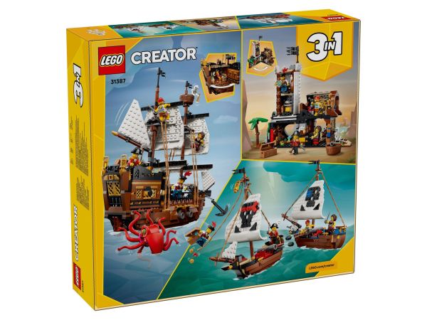 LEGO Creator 3-в-1 Емблематичен пиратски кораб 31387 задна страна на опаковката с трите модела