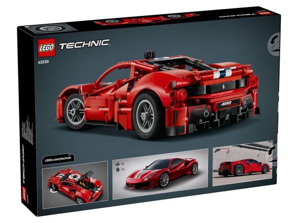Задна страна на кутията на LEGO Technic 42236 с размери на модела и инженерни детайли