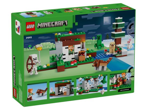Задна страна на кутията на LEGO 21593 с представени интерактивни функции и Крийпър експлозия
