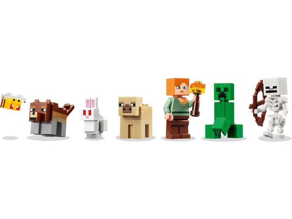 Всички 7 минифигурки и животни в LEGO Minecraft 21593 - Алекс, Скелет, Creeper, вълк, прасе, заек и пчела